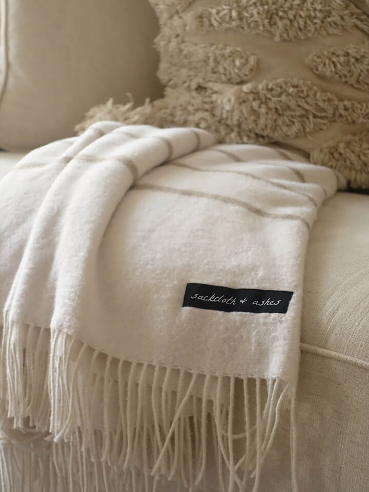 White blanket with label.